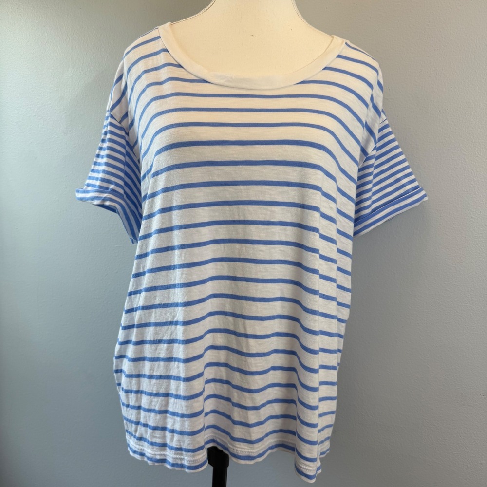 Caslon LRG Blue White Striped Organic Cotton Blend TShirt Short Sleeve Nordstrom